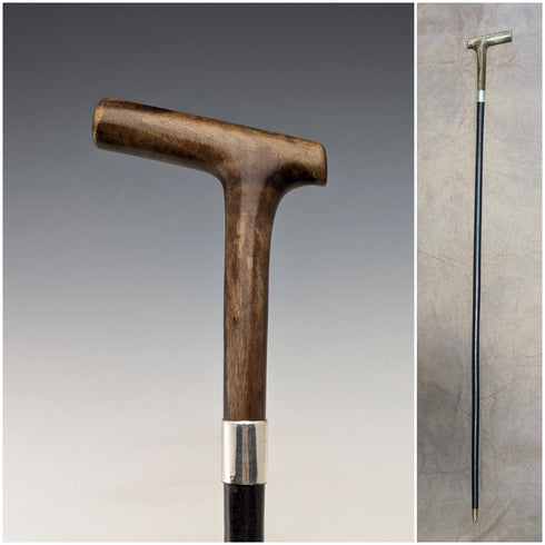 1883年 英国アンティーク レディース クラッチハンドル 純銀装飾 ステッキ 杖 81cm